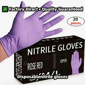 20Pcs Boxed Purple Disposable Nitrile Gloves Powder-Free Non-Slip Flexible Tear-Resistant Waterproof Oil-Proof Thick Wear-Resistant Kitchen Cleaning Food Safe Multi-Purpose Protective Gloves