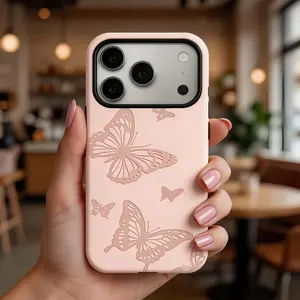 DarlingCase Minimalist Butterfly Phone Case for iPhone 17, iPhone 16, iPhone 15, 14, 13 Pro Max Phone Case Nude Pink Aesthetic Glossy Shockproof TPU PC Elegant Protective Cover for Women