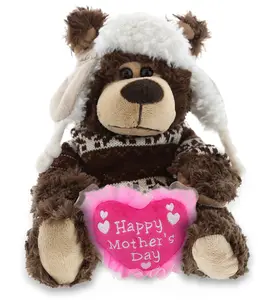 DOLLIBU Plush Grizzly Stuffed Toy - Super Soft Polyester Material, Embroidered Heart, Clothed Design, Ideal for Mother's Day Gifting