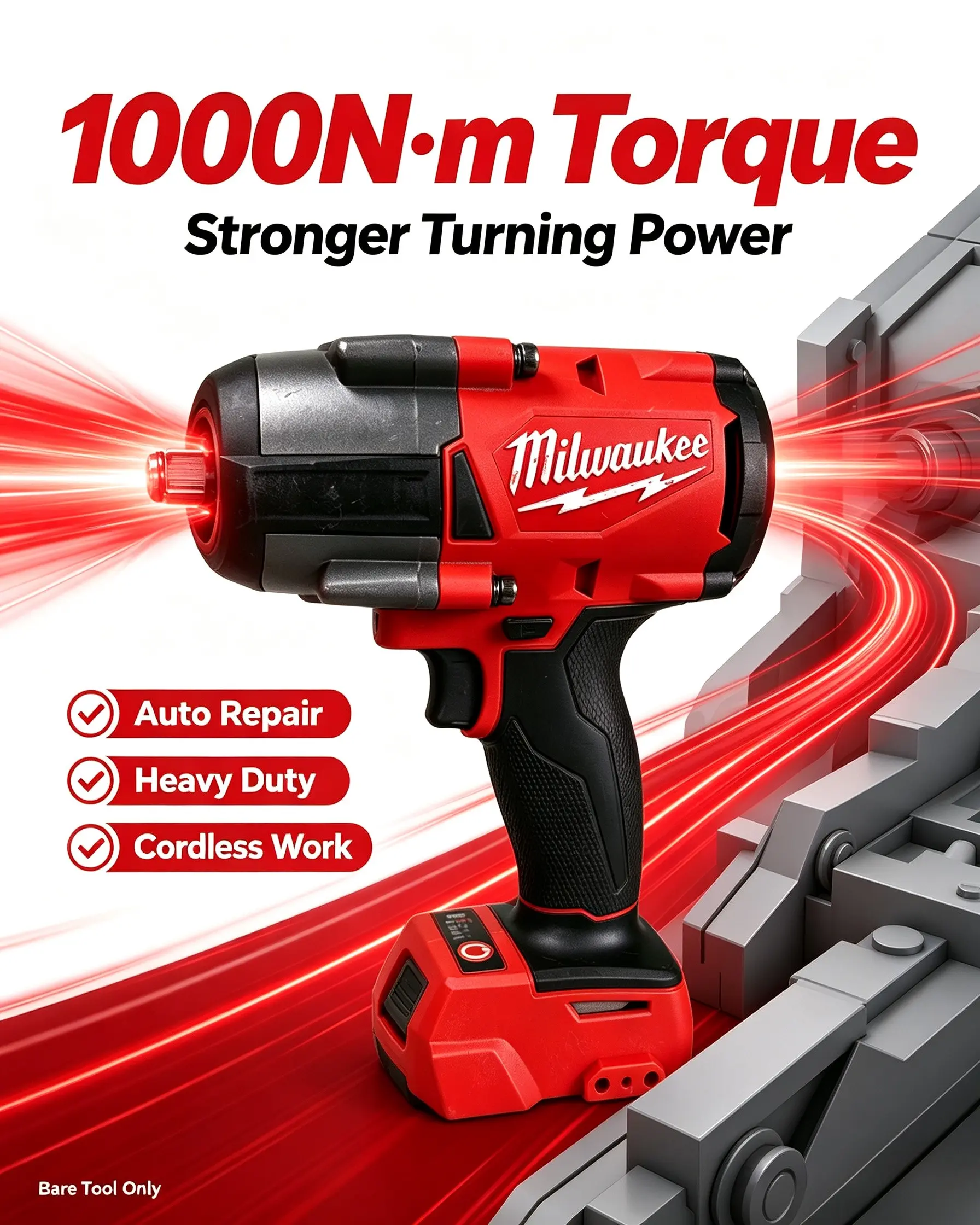 Milwaukee Brushless Motor High-Torque Cordless Socket Set (1000 Nm) with Impact Socket, Extension Rods & Hard Carry Case for Professional Mechanics & Heavy-Duty Tasks