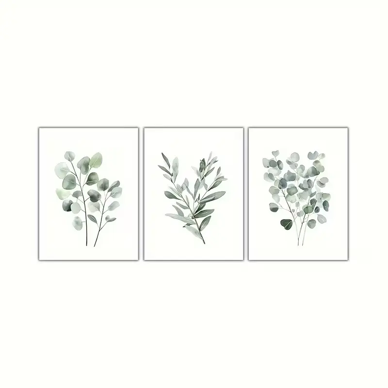 Eucalyptus Botanical Wall Art Posters Set of 3, Watercolor Green Leaves Prints, Minimalist Plant Posters, Home Decor