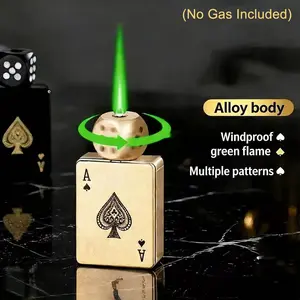 ( EMPTY LIGHTER - NO GAS INCLUDED) Creative Poker Card-Shaped Lighter — Featuring a Rotating, Windproof Green Flame; A Unique & Novelty Lighter — The Ideal Gift for a Boyfriend, Husband, or Friend.