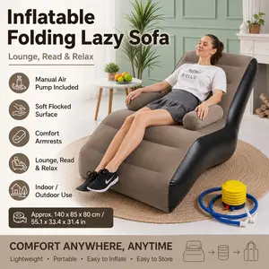 Inflatable Folding Lazy Sofa,Inflatable Lounge Chair Thickened Durable,Sofa Lounge with Handrails Compactly Gaming Lounger Air Bench for Leisure Bed Sleeping,Lounge Chair for Bedroom and Living Room Outdoor use Home Terrace Garden Swimming Pool Camping
