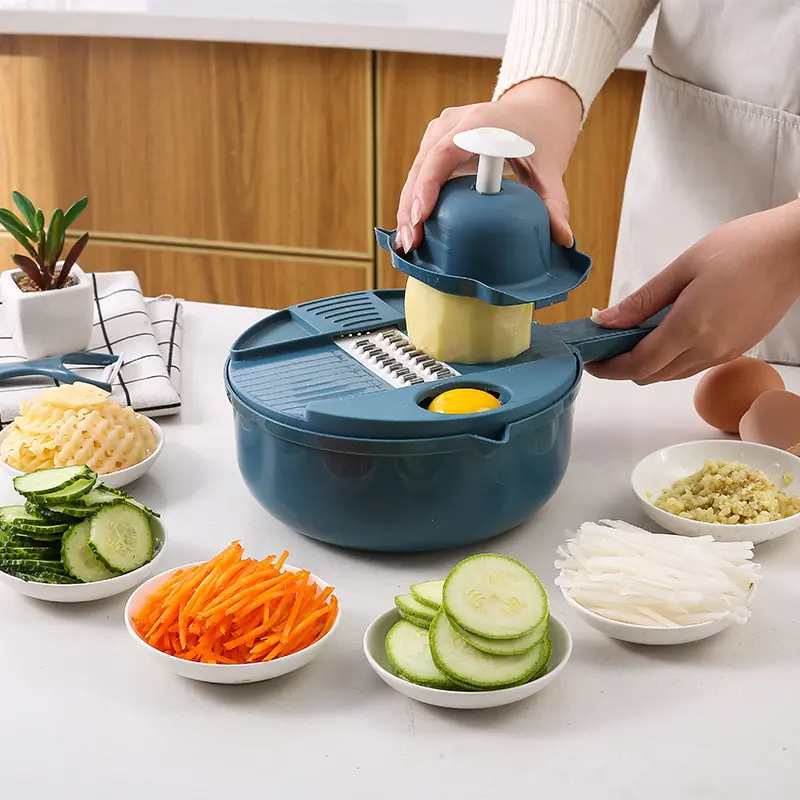Multifunctional Vegetable Chopper, Manual Slicer Shredder Grater for Potato Carrot Radish, Easy Clean Plastic, Durable Vegetable Slicer, Home & Outdoor Use, Kitchen Gadgets