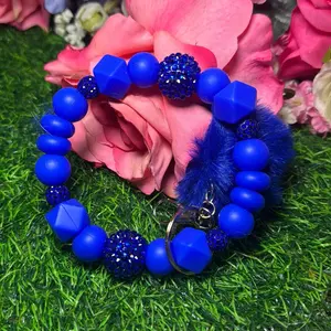 Royalty Wristlet Keychain color scheme royal blue and bling beads made with wire