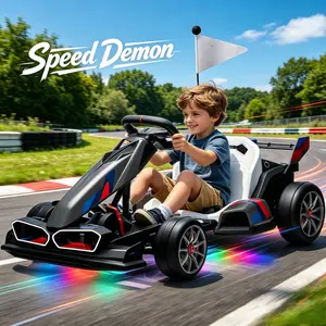 24V 36V Electric Go Kart with Adjustable Seat, Licensed Drift Kart with Dual 300W Motors, Crazy Go Cart for Kids Ages 6-12, Cool LED Lights, Drift Mode and 2 Speeds