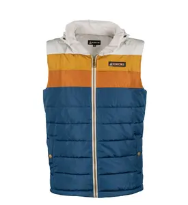 Pioneer Puffy Vest - Classic Style Weather Resistant Lightweight Warmth 50D Polyester Shell & Lining with Removable Hood Side Pockets & Brass Snaps