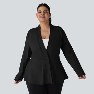 Halara Plus Size V Neck Long Sleeve Single Button Front Work Peplum Jacket