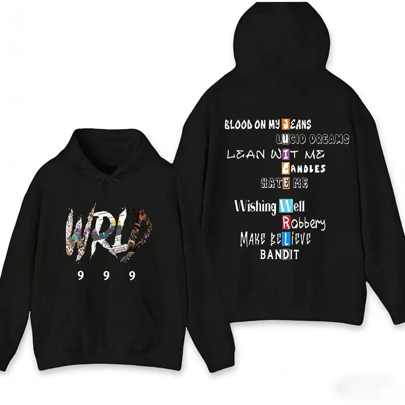 Men's 999 Music Cotton Graphic Hoodie - 100% Cotton Loose Fit Crew Neck Long Sleeve Streetwear Pullover, Breathable Limited Drop Vibe Sweatshirt with Viral Tracklist Vibes, Everyday Menswear Top