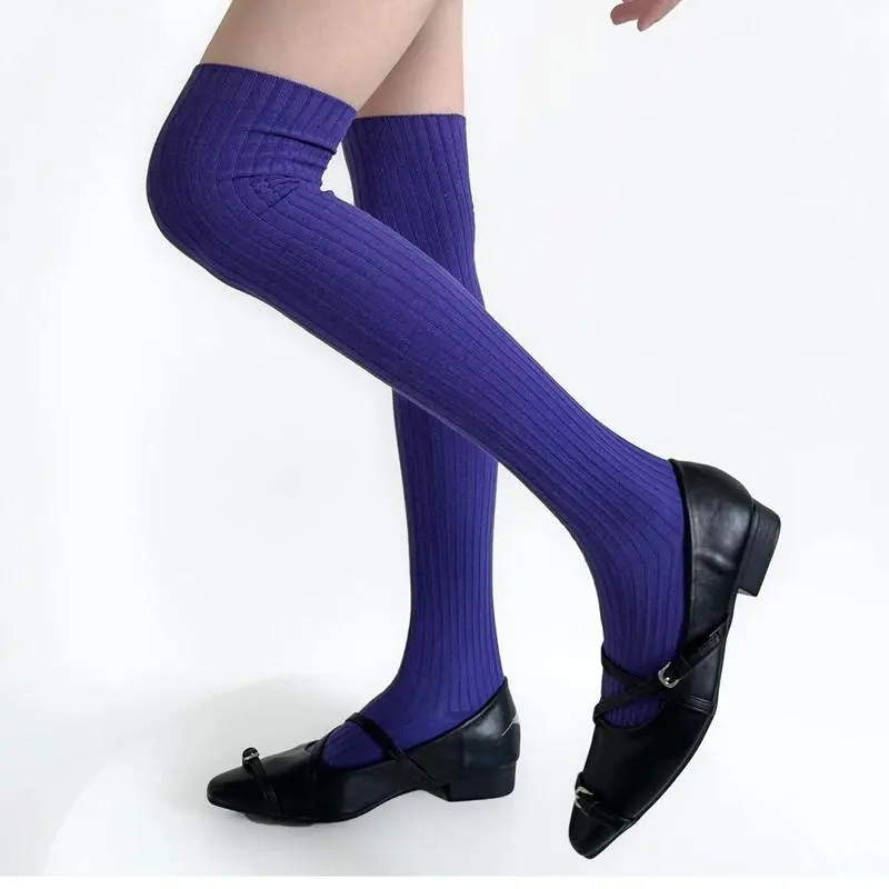 7 Colors Cotton Stockings Women Spring Autumn Soft Comfy Thigh High Socks Students JK Pure Color Ladies Socks Over The Knee