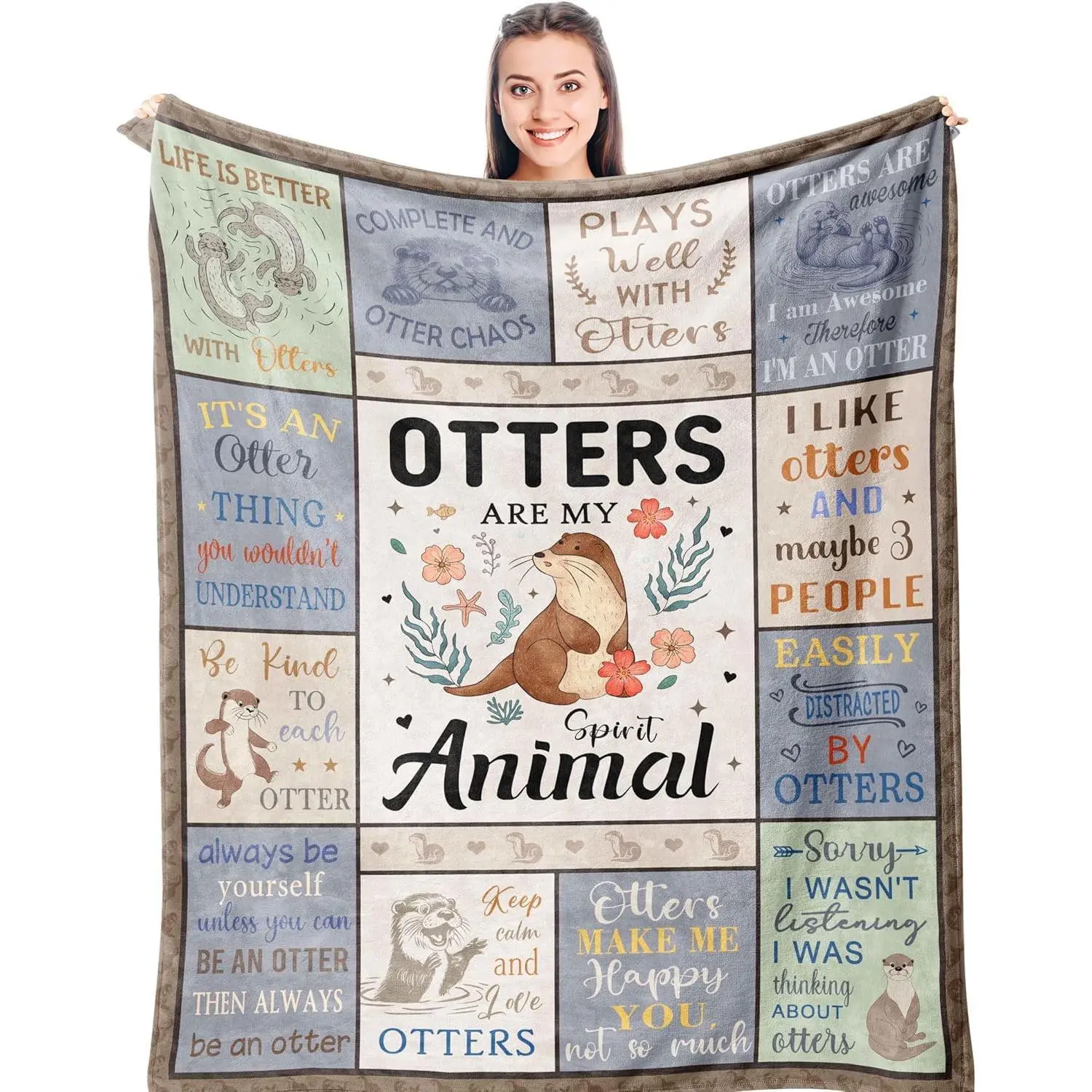 Cute Otter Themed Soft Flannel Blanket - Wrinkle Resistant, 40 x 50 in & Multi-Size, Soft Flannel Material for Infant & Father's Day Gift, Home Decor Sofa Use, 2026 Valentine’s Day Pick