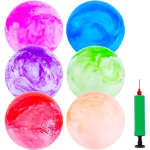 6PCS Playground Balls, 8.5 Inches Beach Ball for Kids Inflatable Bouncy Balls with Air Pump, for Kids Adult Indoor Outdoor Sports Games