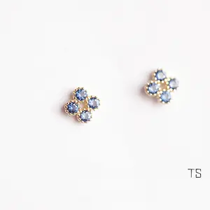 Charming Dark Blue S925 Sterling Silver Plated 14K Gold Mini Imitation Sapphire Zircon Delicate Small Stud Earrings
