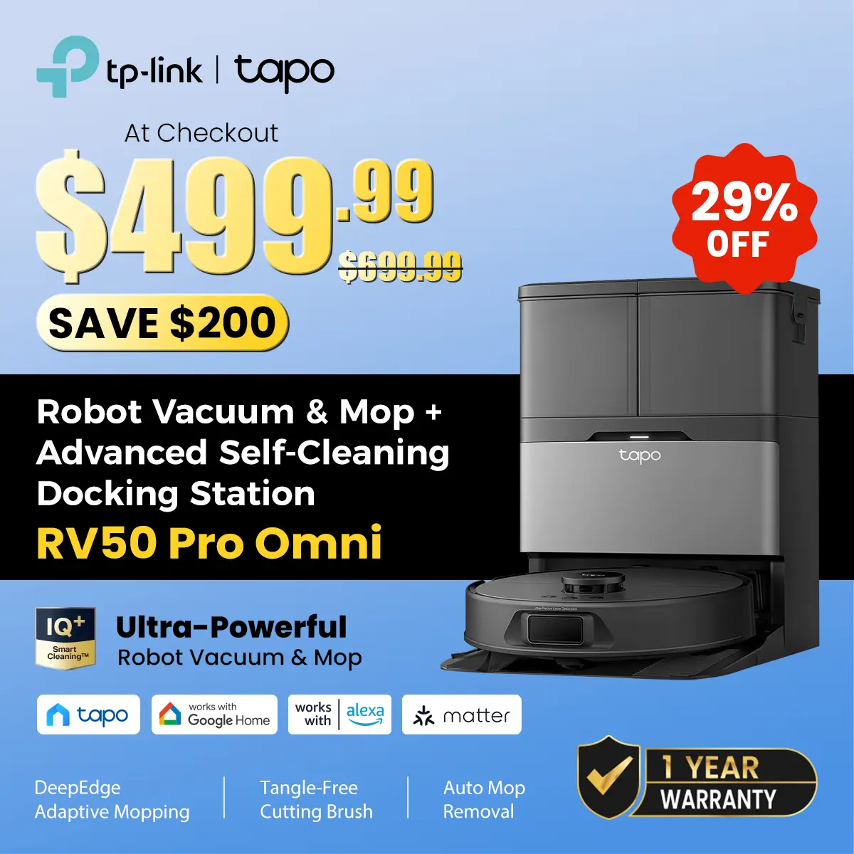TP-Link & Tapo RV50 Pro Omni LiDAR + Dual-Laser Robot Vacuum and Mop with Advanced Dock 15000Pa Suction