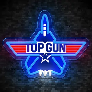 Top Gun LED Neon Lights,5V 13.77*10.82inches ，Movie Souvenirs, Bar LED Decoration, Bedroom, Men's Cave Wall Decoration, Blue, USB Adapter.Valentine's Day Decor