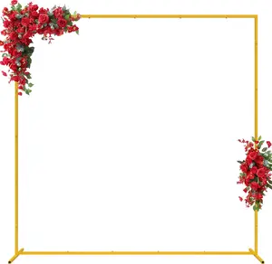 6.6FT x 6.6FT Square Metal Wedding Arch Backdrop Stand with Crossbar Heavy Duty Frame for Balloon Floral Event Party Ceremony Decor