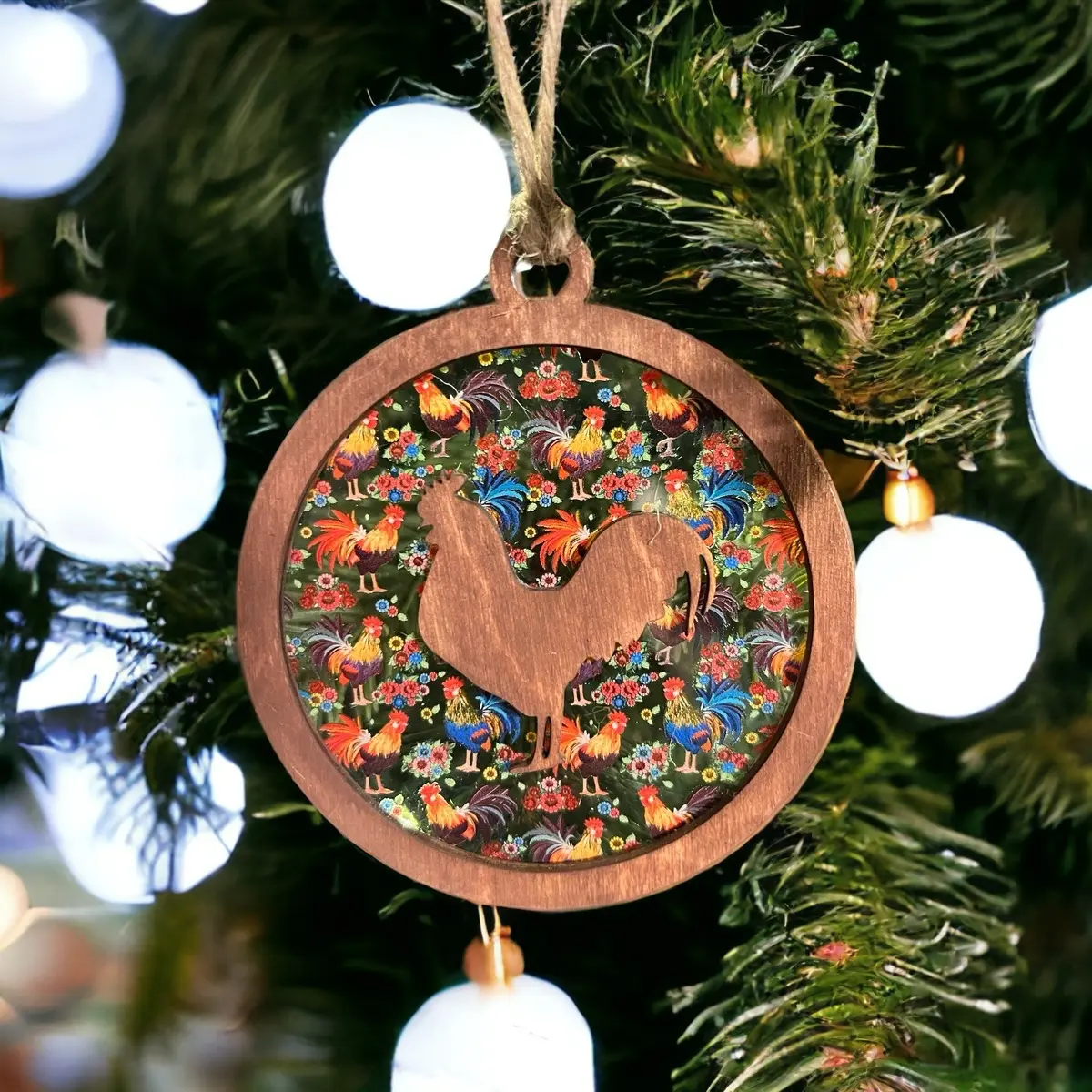 Acrylic Chicken Christmas Ornament / Hanging chicken Decor