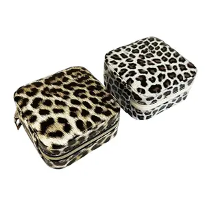 2 Pack Leopard Print Travel Jewelry Box, Portable Laser Jewelry Case with Mirror, Mini Organizer for Rings Earrings, Ideal Graduation Gifts for Women