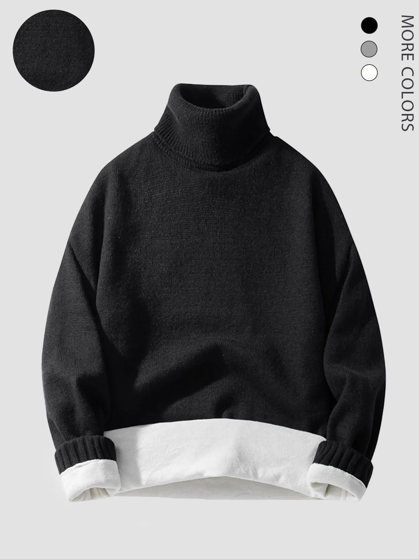 Men's Fleece-Lined High Neck Long Sleeve Sweater, Casual Fall & Winter Knitwear, Warm Style, Suitable for Home and Outdoor Wear