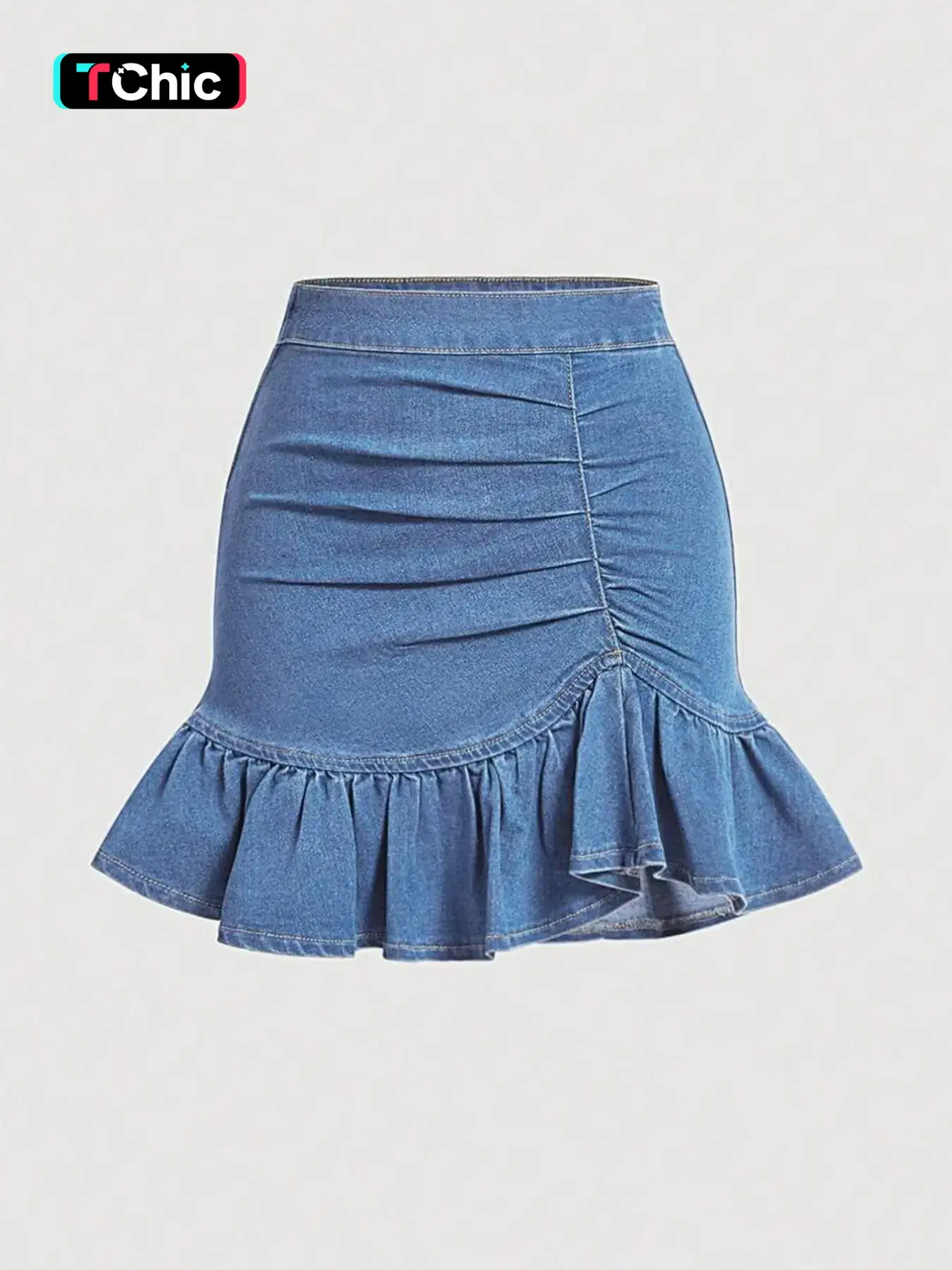 Women's Denim Fitted Bodycon Skirt, Elastic Waist Design, Casual Cute Fashionable Style, Perfect for Spring & Summer Wear, Solid Skirt, Stretch Skirt, Stylish Bodycon Skirt