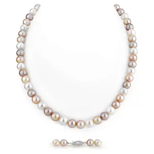 The Pearl Source 8.5-9.5mm Freshwater Pearl Necklace for Women - Pearl Strand Necklace | Multi-Color 17" Length Pearl Necklace with Genuine Cultured Pearls