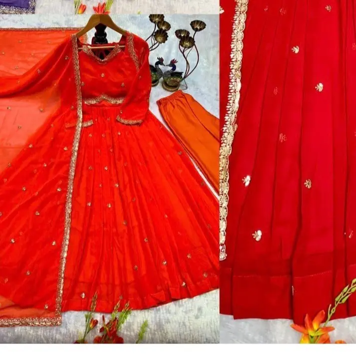 Women orange  anarkali Traditional Women's Indian Dress for Weddings Casual Suit with Dupatta and Elegant Design Clothes Womenswear Faux Blooming Gown with Rich Sequins Embroidered Work
