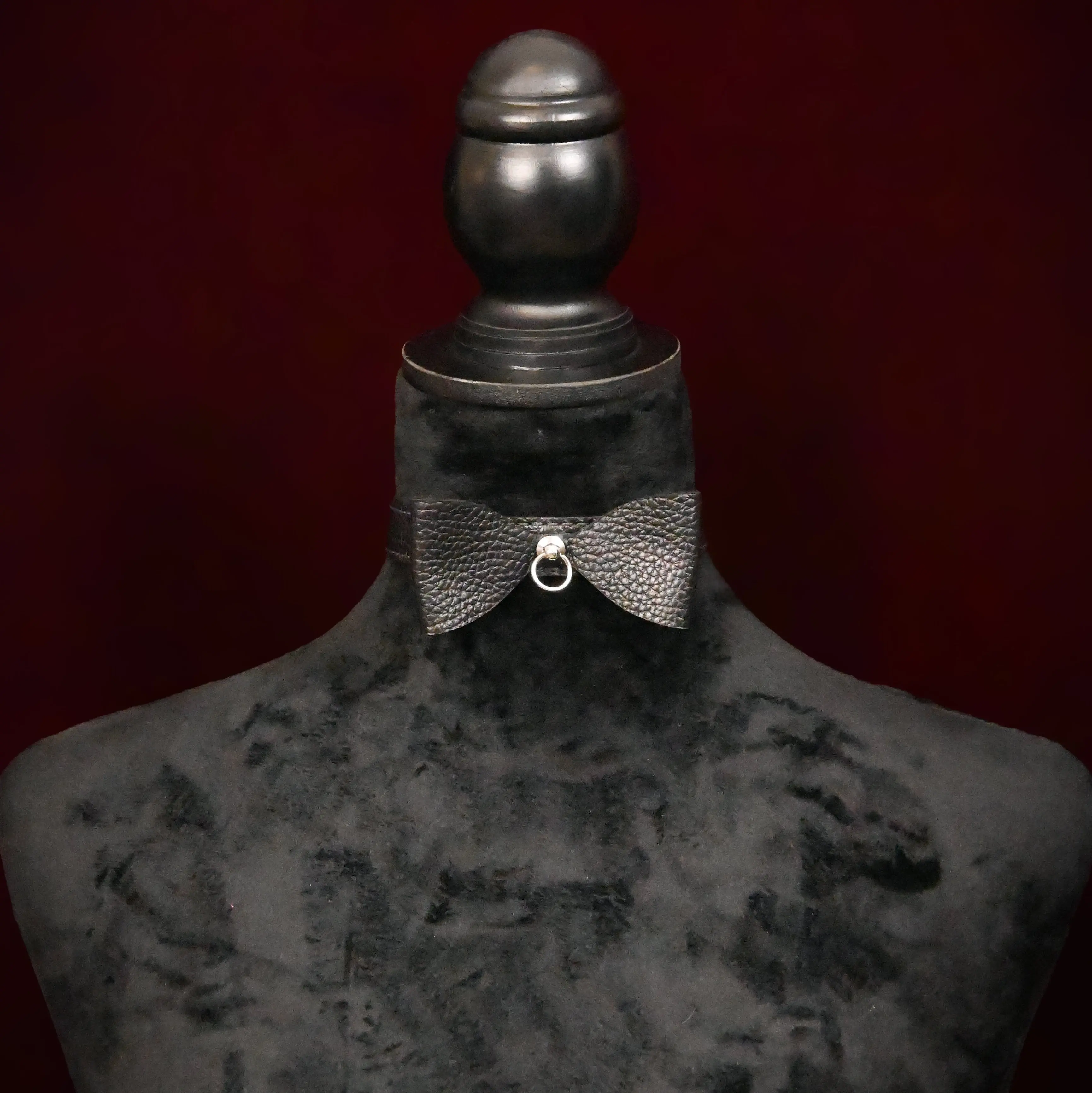 Leather Bow Kitten Collar with Ring - Black