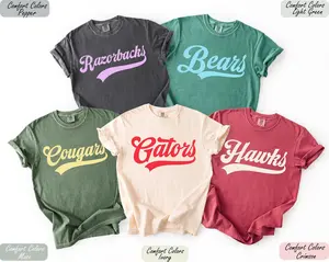 Comfort Colors Custom School Mascot T-Shirt, Custom Name Gifts For Back To School, Custom Sports Tee, School Logo Tee