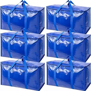 6 Pack Extra Large Heavy Duty Moving Bags 24 Gallon Storage Totes with Reinforced Handles Waterproof Packing Boxes for College Dorm Essentials Clothes Comforters Bedding Organization Space Saving Foldable Luggage Bags for Moving Blue 2026