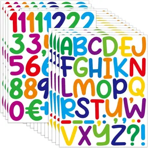 600 PCS 16 Sheets 2 Inch Large Alphabet Number Stickers Waterproof Vinyl Self Adhesive Cartoon Multicolor for Indoor Outdoor Mailbox Poster Crafts