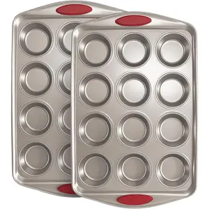 Cupcake Pans 12-Cup, 2 Packs Nonstick Standard Muffin Tins with Silicone Grip Handles for Baking, Heavy Duty 12 Cheesecake Pan Cup Cake Pans, Non Stick, Dishwasher Safe