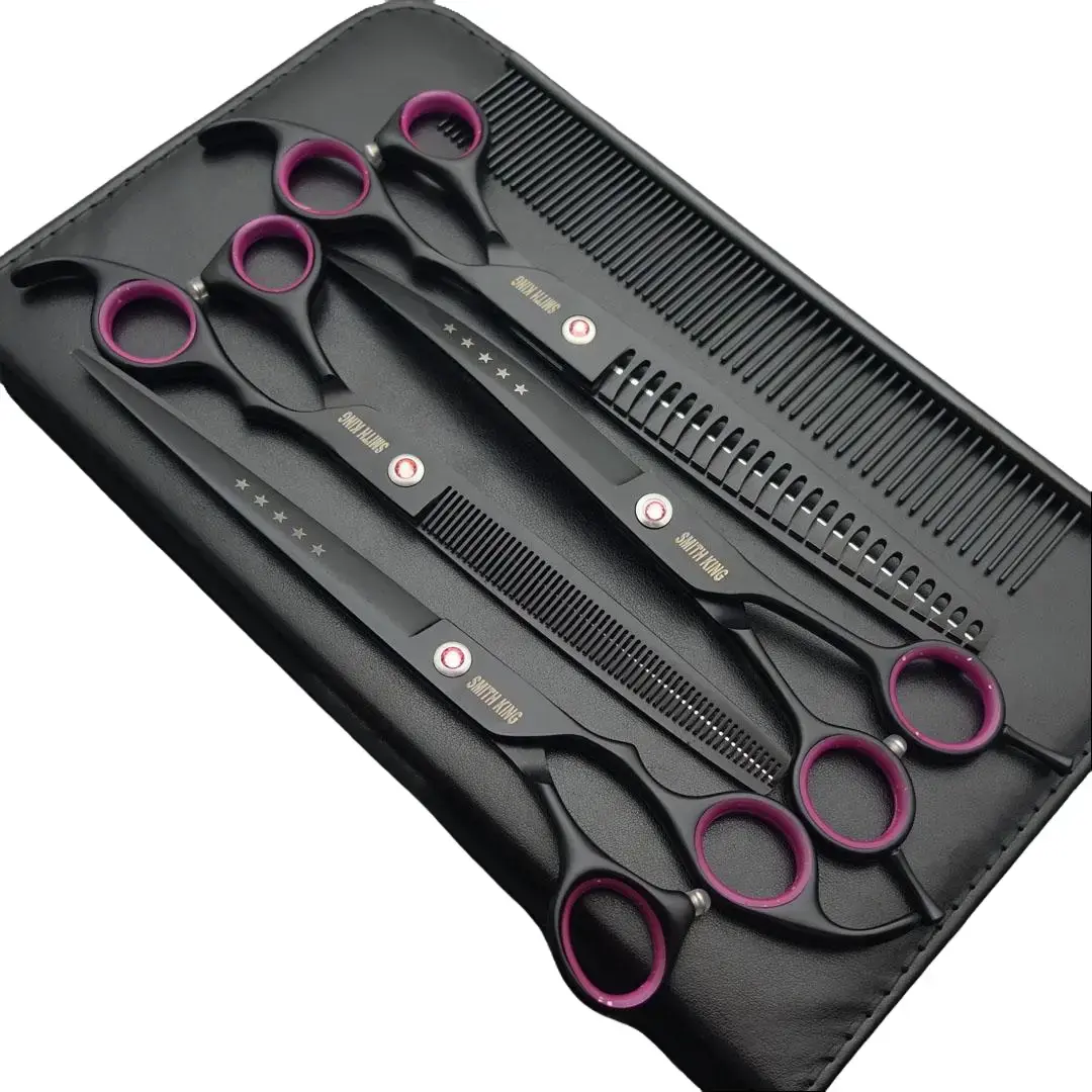 8.0 inches Professional Dog Grooming Scissors Set Straight & thinning & Curved & chunkers 4pcs in 1 Set (with Comb)