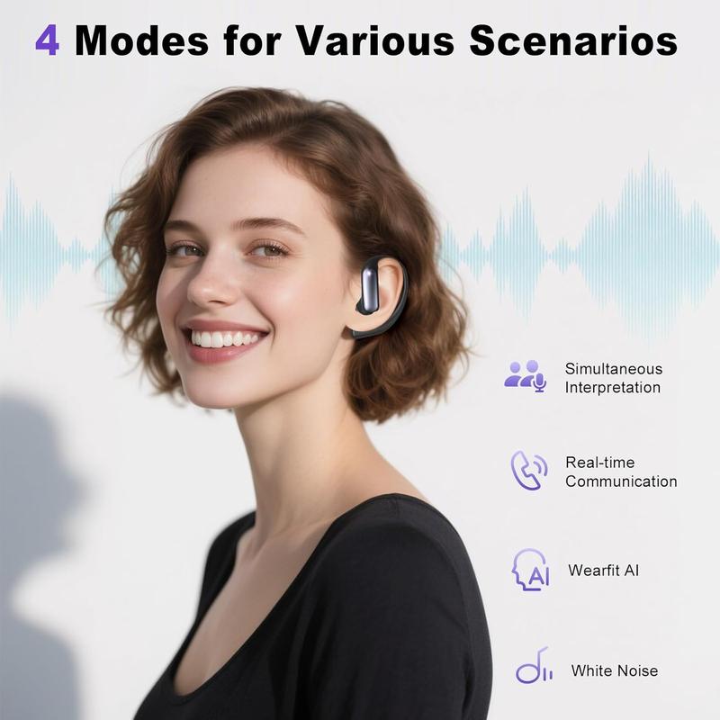 AI Translation Earbuds Real Time, OWS 3-in-1 Language Translator Earbuds with 144 Languages & Accents, Wireless Bluetooth HD Sound Headphones Translation Device for Travel Business Learning