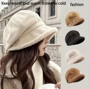 Women's Plush Bucket Hat, Warm Fleece Lined for Outdoor Winter Ear Protection, Non-Stretch Linen Material, Hand Wash or Dry Clean