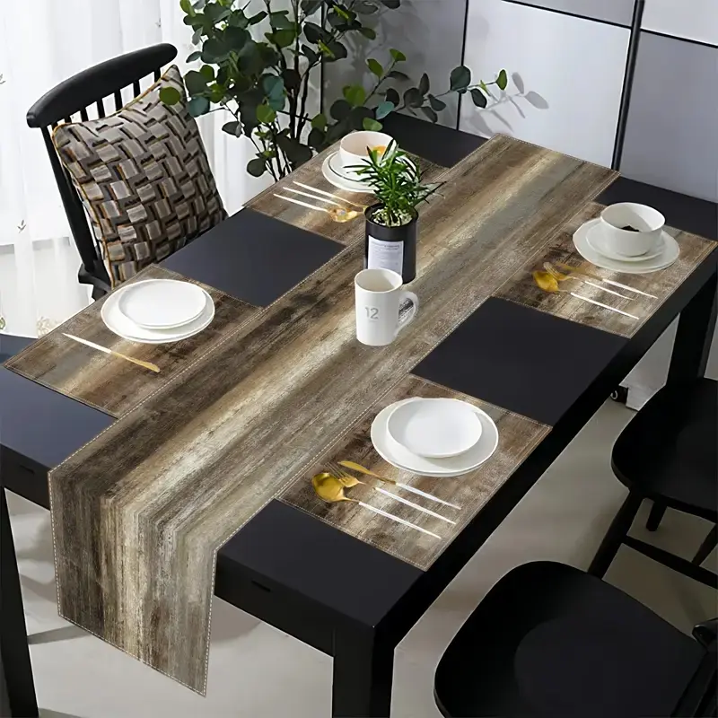 1 piece/5 piece set/7 piece set table flag set, abstract brown art painting retro tablecloth, suitable for restaurant farmhouse style Outdoor Patio dinner kitchen party decoration