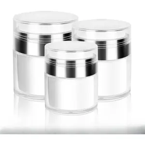 Airless Cream Jars Set (3 Pcs) - 15ml/30ml/50ml Refillable Vacuum Cosmetic Containers, Leak-Proof Travel Jars for DIY Skincare, Serums & Creams