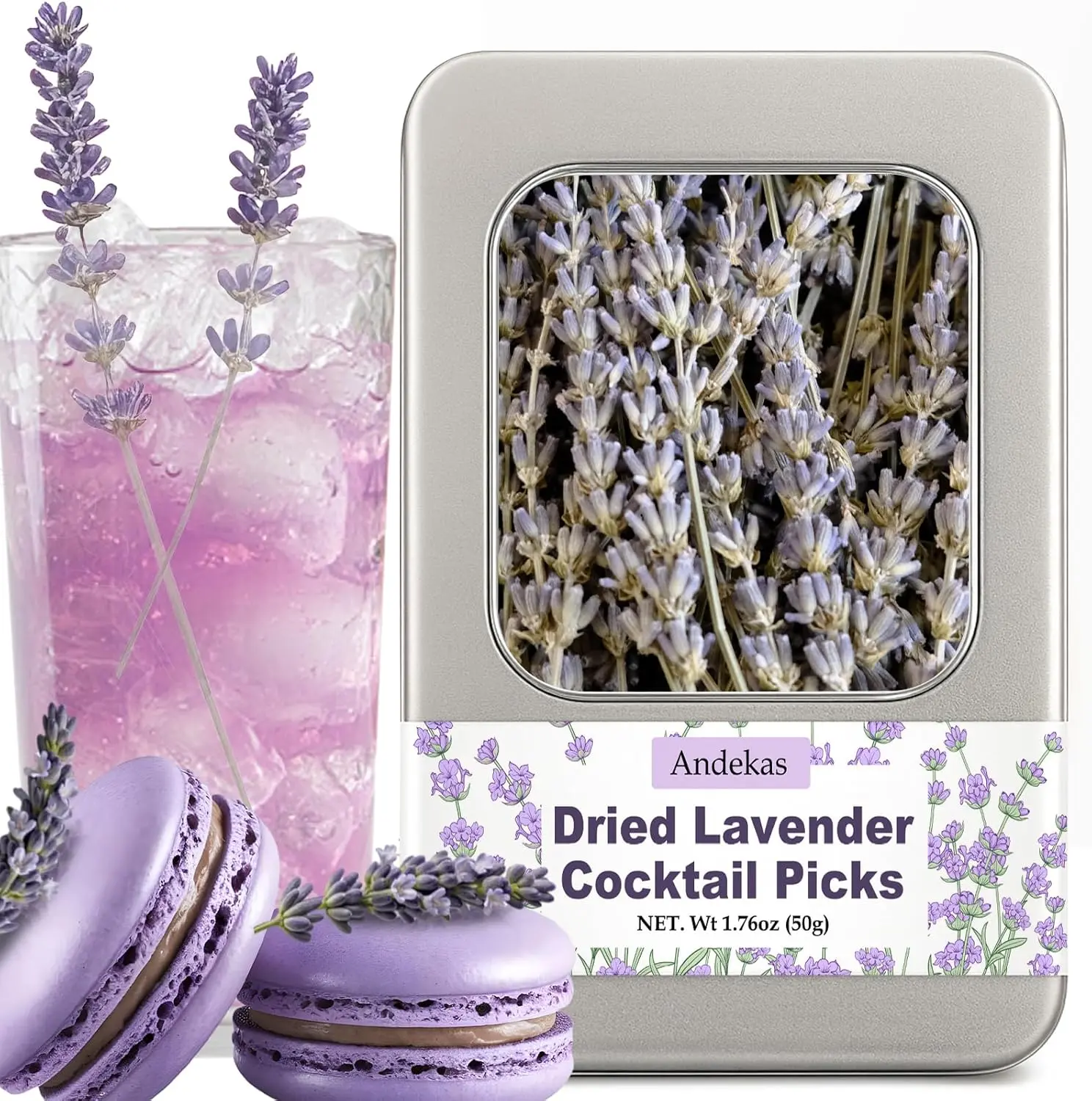 Food-Grade Safe Naturally Dry Culinary Lavender Sprigs Set - 130+ Approx. 6.69" Scented Lavender Flowers (1.76oz/50g) for Cocktail Garnish, Cake Decor, Gifting