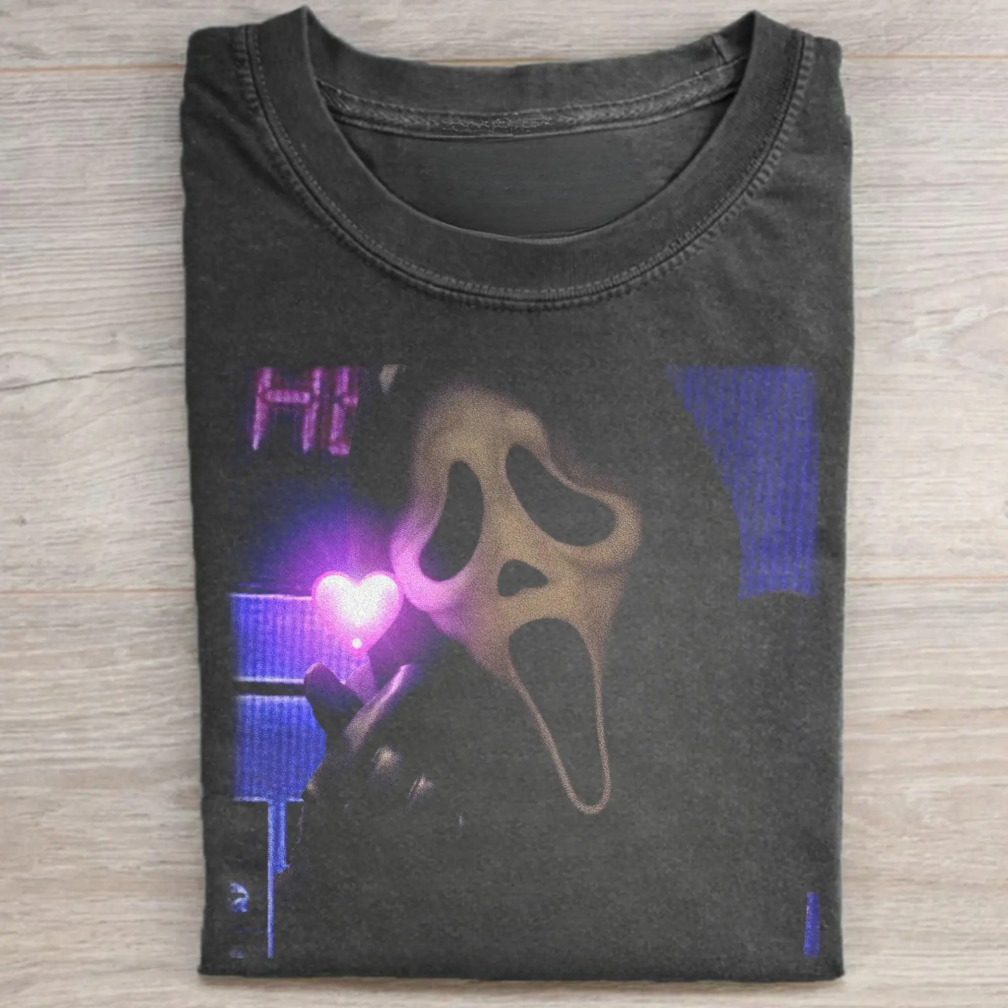 Vintage Ghostface Heart Graphic Tee - Scream Halloween Movie Shirt - Horror Movie Shirt - Cute Halloween Art - Trick or Treat - Spooky Season - Fall Season Printed Statement