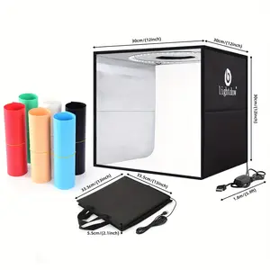 30x30cm professional LED photo studio light box kit-dimmable 120 LED lights, 6 color backdrops, USB powered, portable and compact for jewelry and small item photography