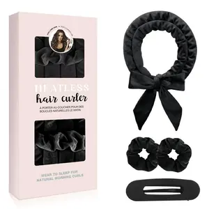 Heatless Curls Overnight, Velvet Hair Curler for Long Hair, No Heat Curling Rod Headband to Sleep In, Soft Rollers Set simple design (Black)