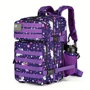 11.89gal Mountaineering Backpack, Camouflage Canvas Backpack Fitness Backpack, Outdoor Camping Travel Portable Sports Bag