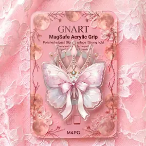 Pink Coquette Butterfly Phone Grip MagSafe Acrylic Phone Stand Princess Crown Phone Holder Cute Silk Ribbon Bow Clasp Pastel Fairycore Aesthetic Phone Accessory Girl Holiday Gift