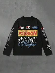 Unisex Letter Print Long Sleeve T-Shirt, Casual Fashion Comfortable Simple Design, All Season Fitted Tee, Shein Trendy Seller