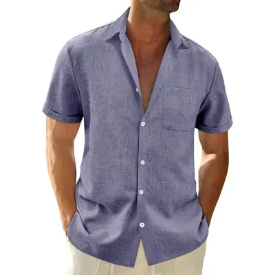 short sleeve button down shirt with no collar
