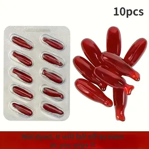 10 Pieces Fake Blood Capsules for Halloween Vampires and Horror Looks, Non-Food Safe Gel Blood Simulation, Dramatic Effect with Glossy Surface, Gore