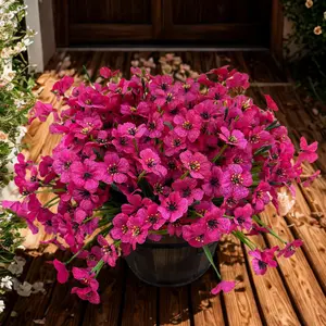 12 Bundles, UV Resistant Artificial Flowers for Outdoor, Garden & Front Yard Decoration - Faux Silk Daisies, Fake Plants Ideal for Porch, Patio, Indoor and Home Decor (Pink)