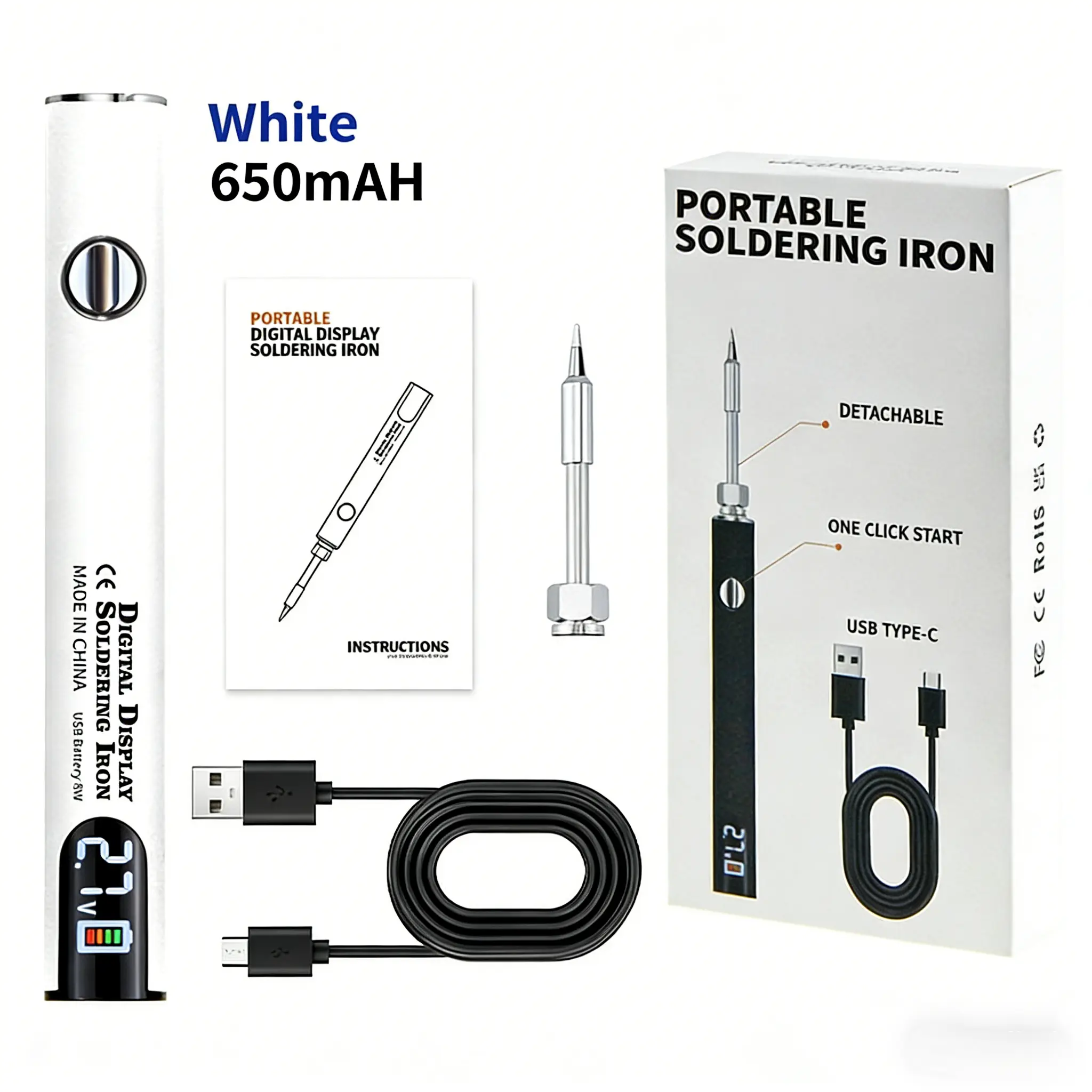 510 Portable USB Soldering Iron| 650mAh Rechargeable Digital Display Welding Pen| Adjustable Temp for Electronics Repair & DIY components | Professional Soldering Pen
