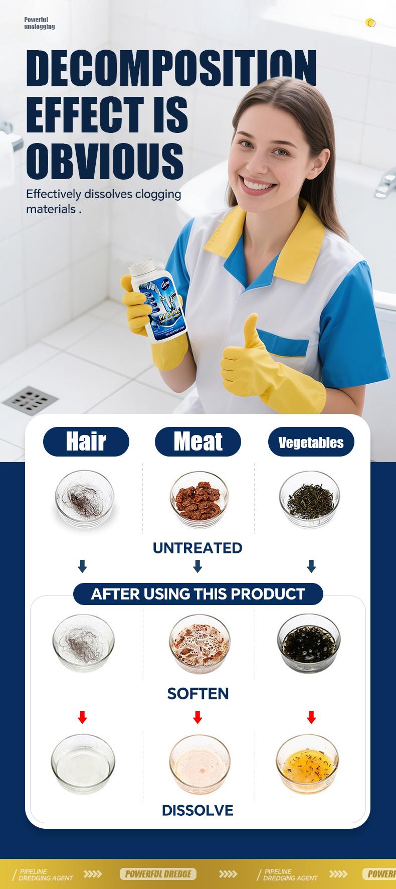 Liapu Strong Drain Cleaner for Kitchen & Bathroom Pipes Dissolves 200 Clogs Kills 99% Bacteria Removes Odors Unscented 1 Pc