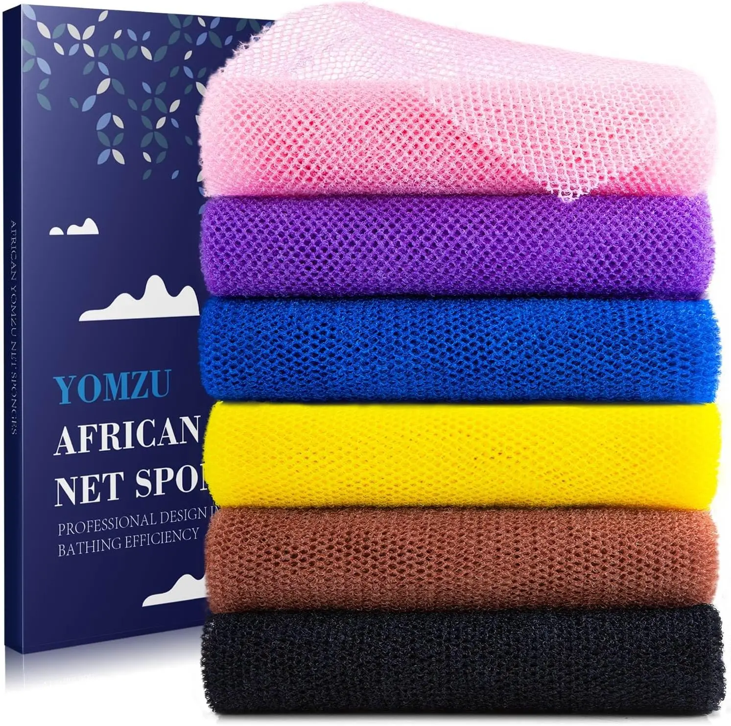 African Net Exfoliating Bath Sponge, Long Rag Body Scrubber for Shower & Washing - 6 Pieces