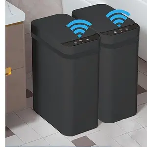 2 Pack - Skinny Trash Bin Sensor Motion 2.5 Gallon Touchless Bathroom Trash Can - Smart Trash Can with Lid - Electric, Narrow,  Auto Open - Small Slim Automatic Garbage Can (Black) business home office trashcan sensored germ free food scraps